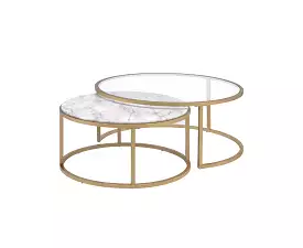 16 Gold And Clear Glass Round Mirrored Nested Tables