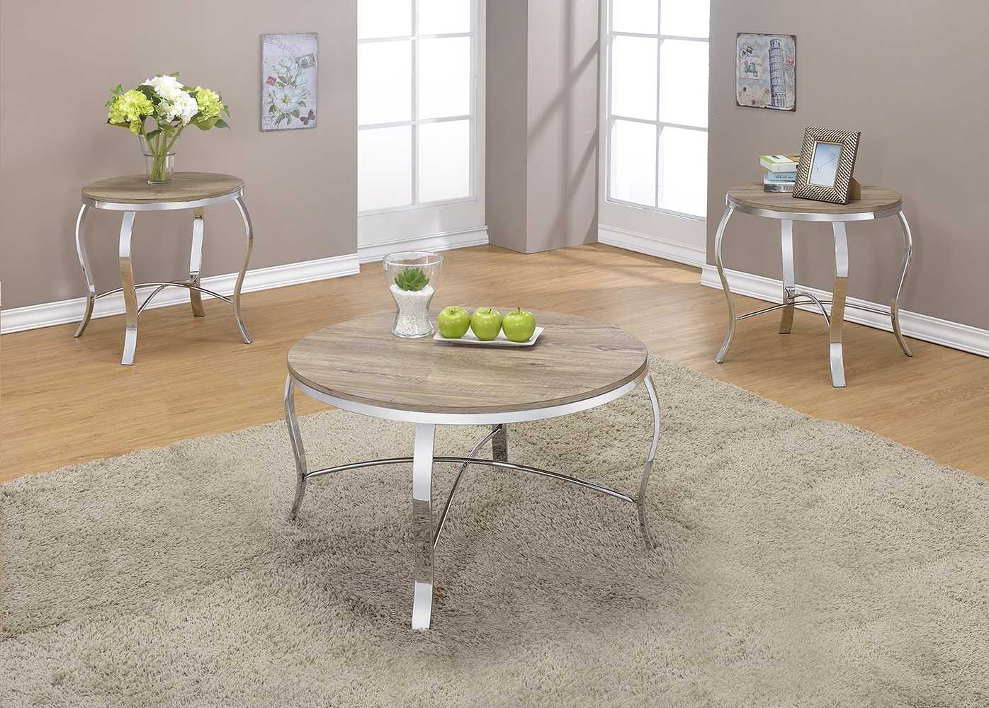 19 Chrome And Brown Round End Tables