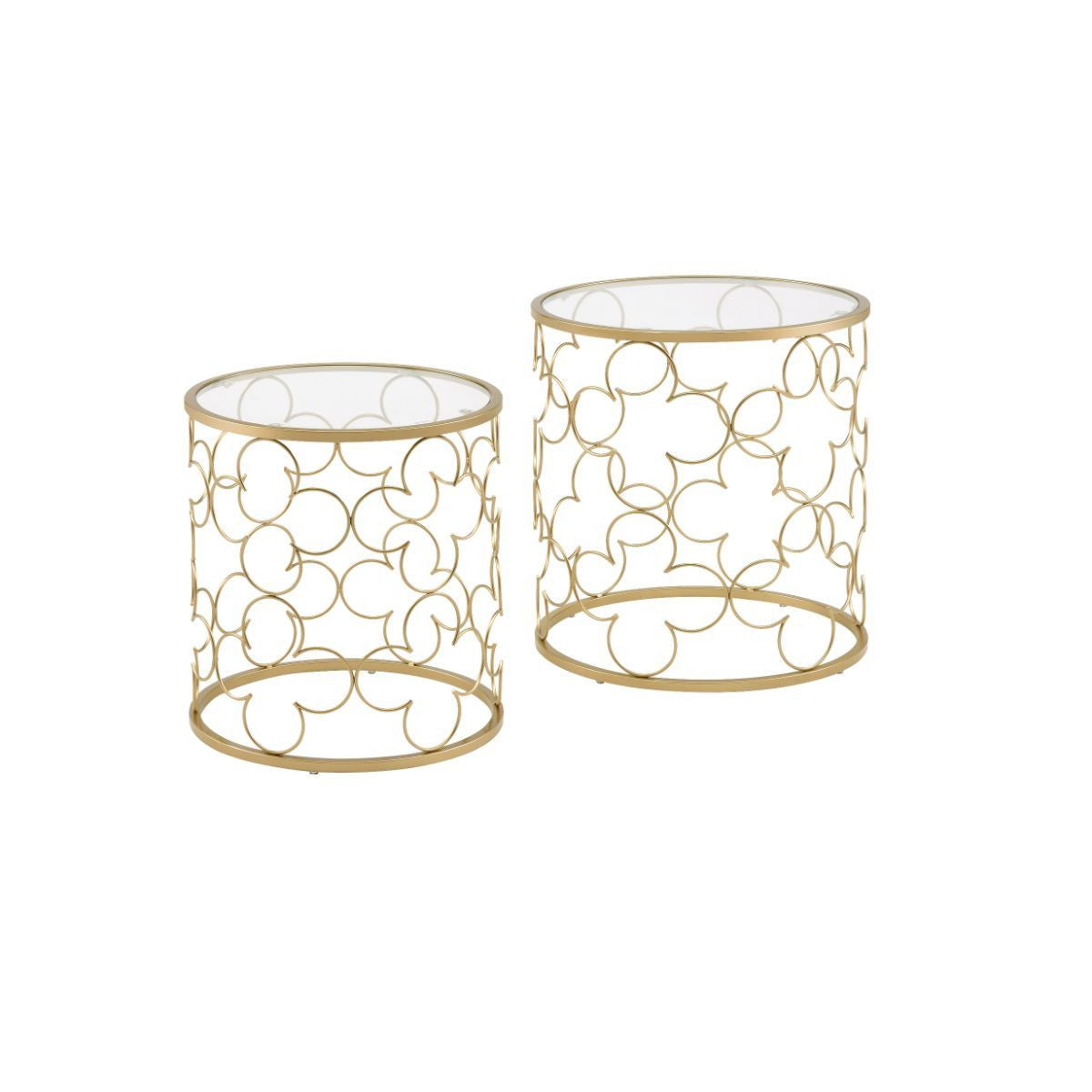 20 Gold And Clear Glass Round Nested Coffee Tables