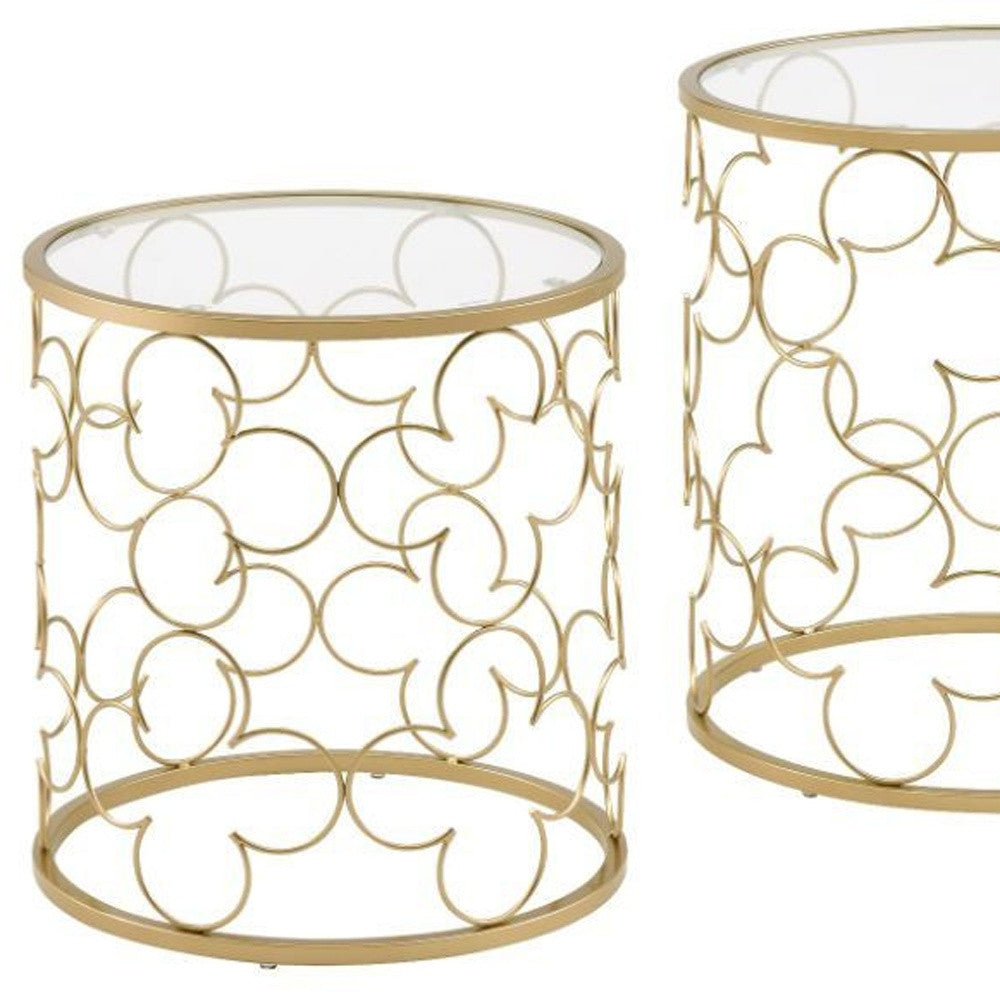 20 Gold And Clear Glass Round Nested Coffee Tables