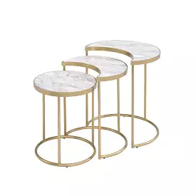 24 Gold And Faux Marble Paper Veneer And Metal Round Nested Coffee Tables