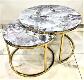 Astra Gold  , Gold Finish Nesting Tables Set With Marble Top for Home Decor-SP001NT