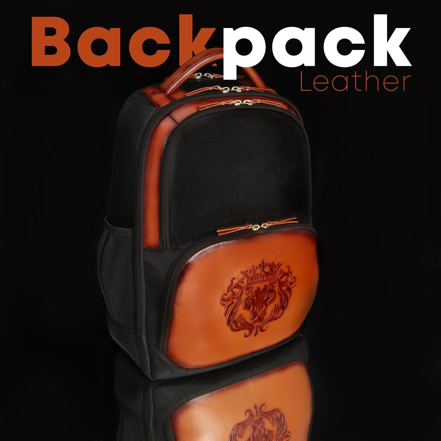 Black Denier Tan Leather Trims Light Weight Backpack