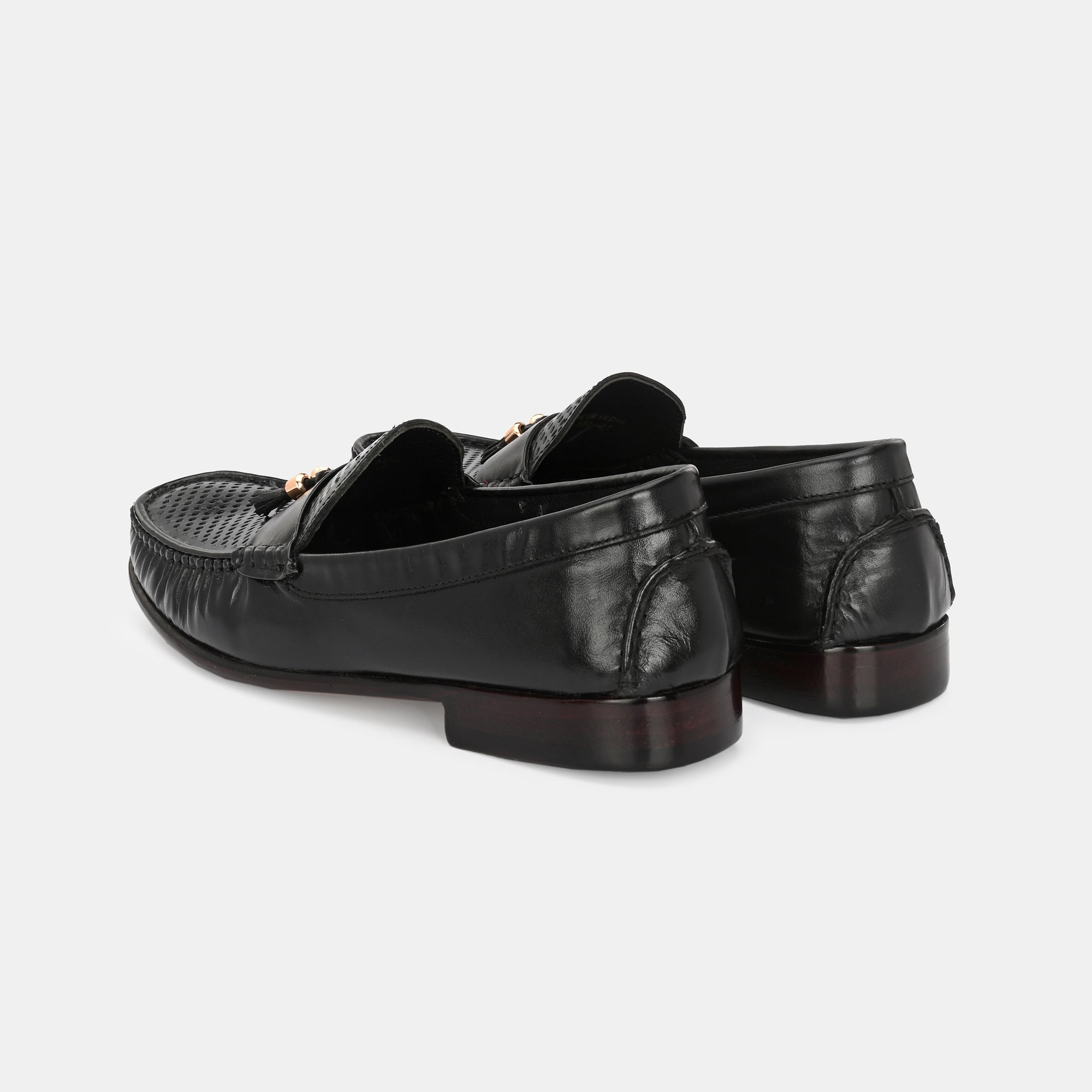 Black Perforated Tassel Loafers by Lafattio