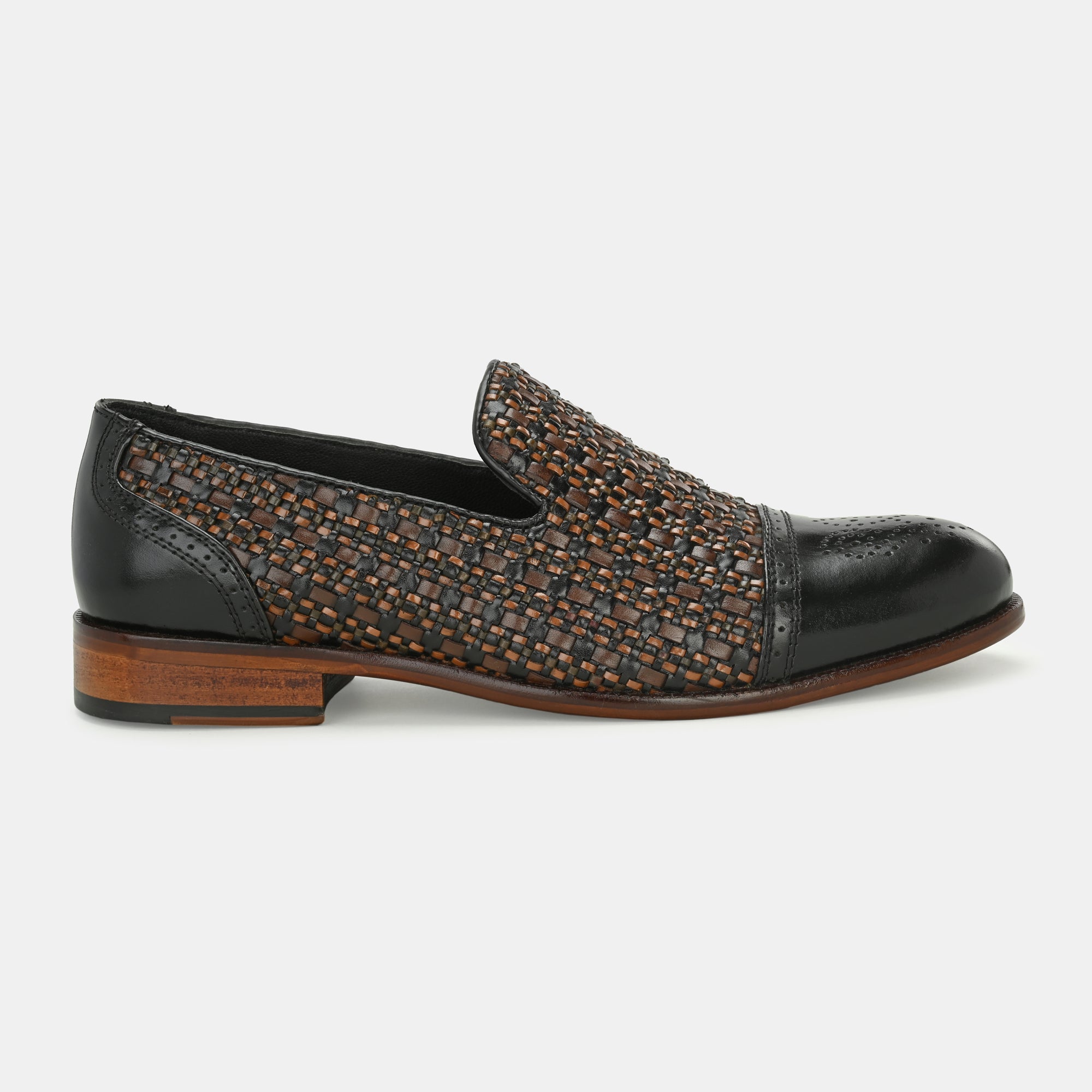 Black Semi Brogue Loafers by Lafattio