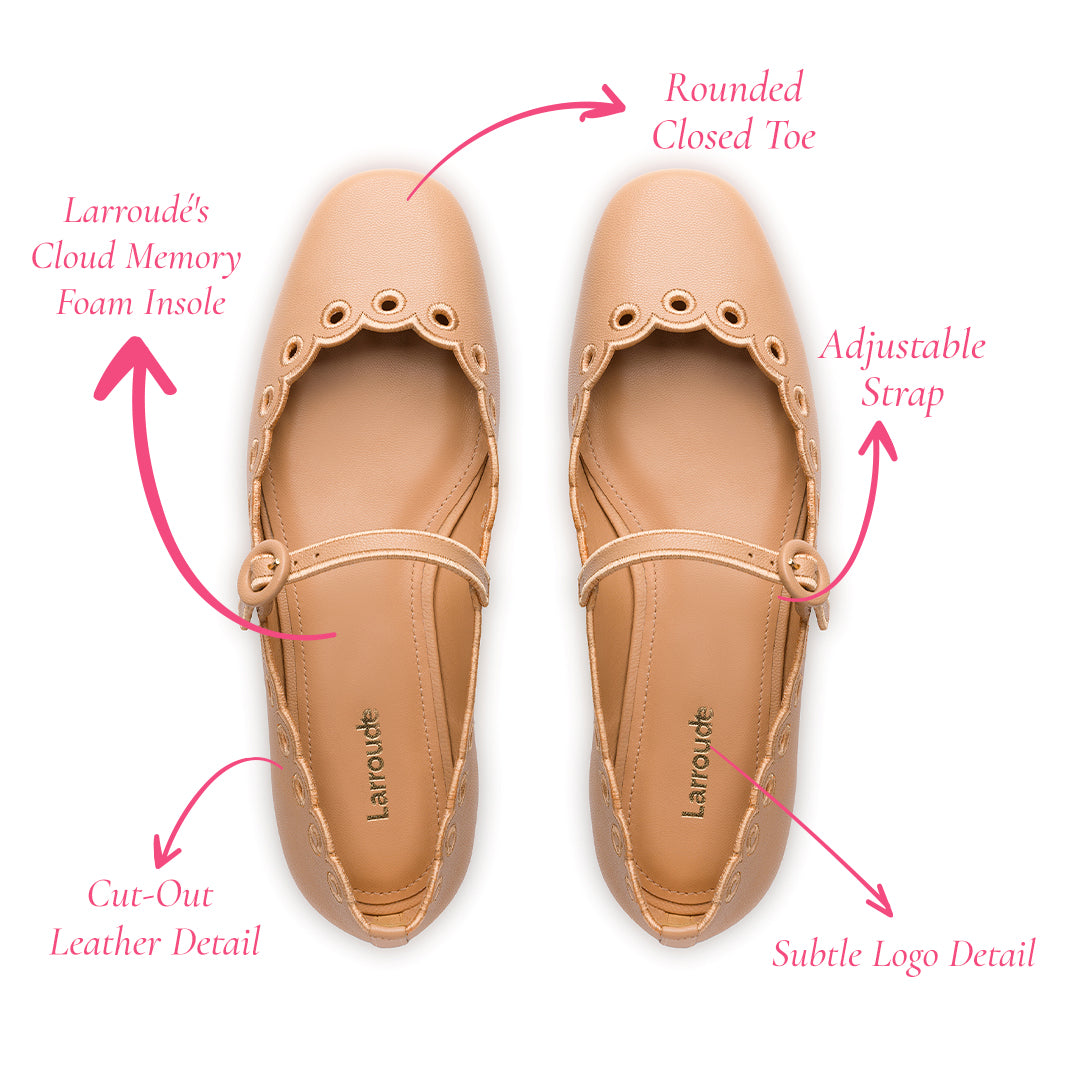 Blair Broderie Ballet Flat In Tan Leather