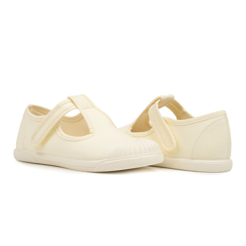 Canvas T-Band Sneakers in Ivory