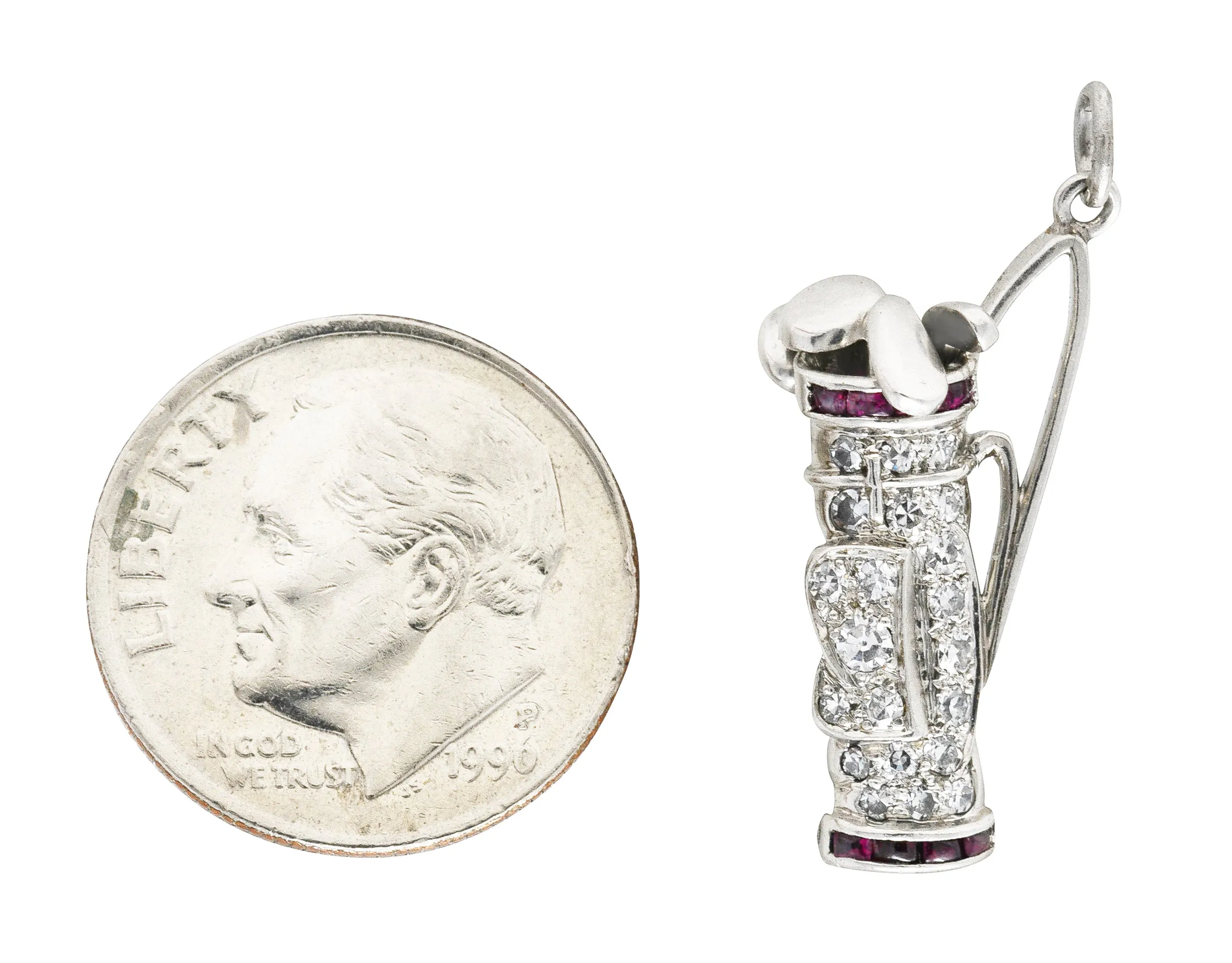 Cartier Art Deco Pavè Diamond Ruby Platinum Golf Club Charm