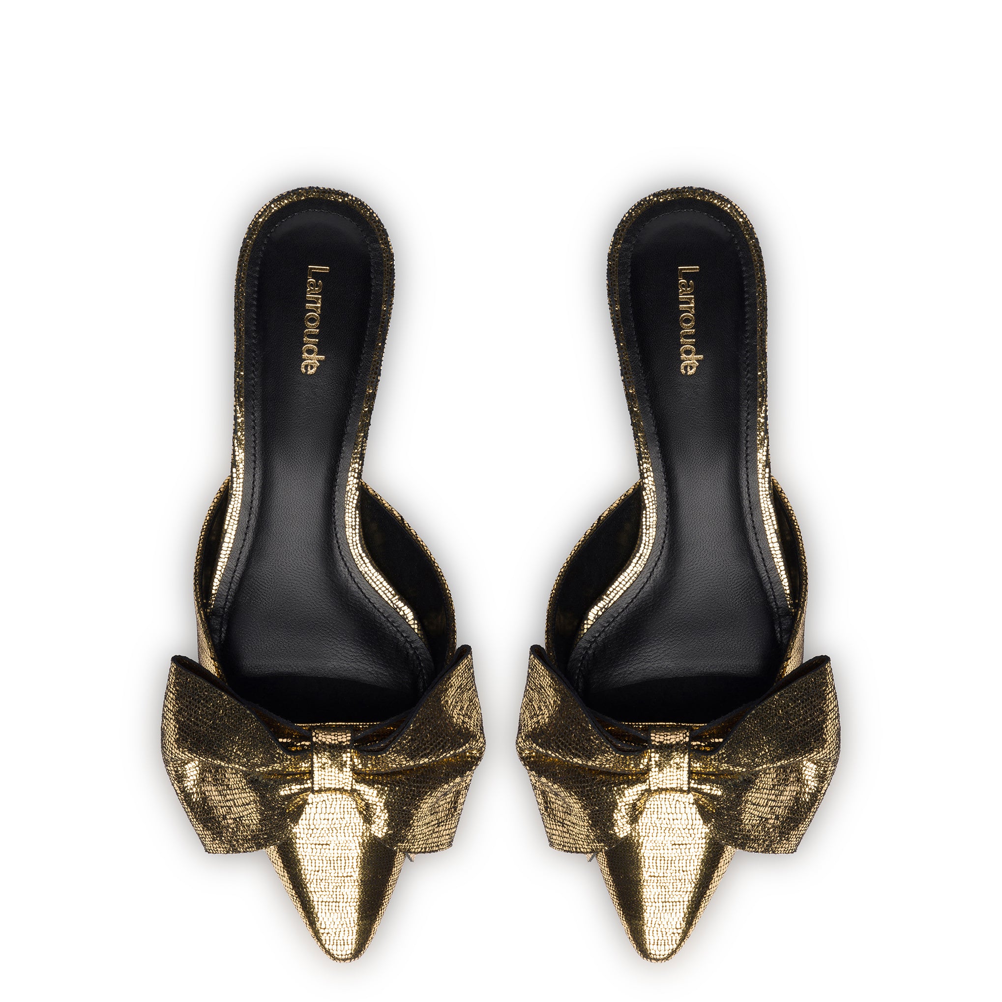 Elle Flat Mule In Gold Cracked Metallic Leather