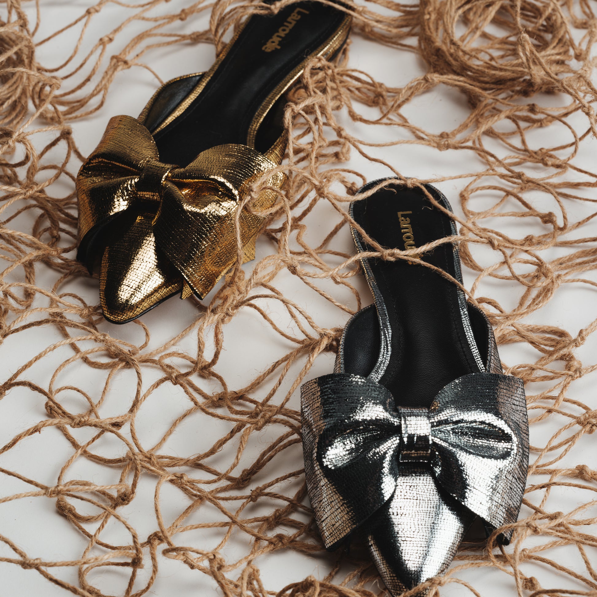 Elle Flat Mule In Gold Cracked Metallic Leather