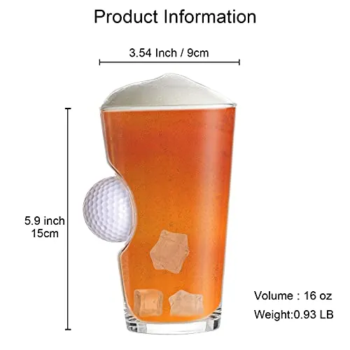 Fathers Day Golf Gifts - Golf Pint Glass with Real Golf Ball