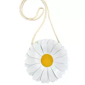 Flower Daisy White Straw and Leather Bag Purse