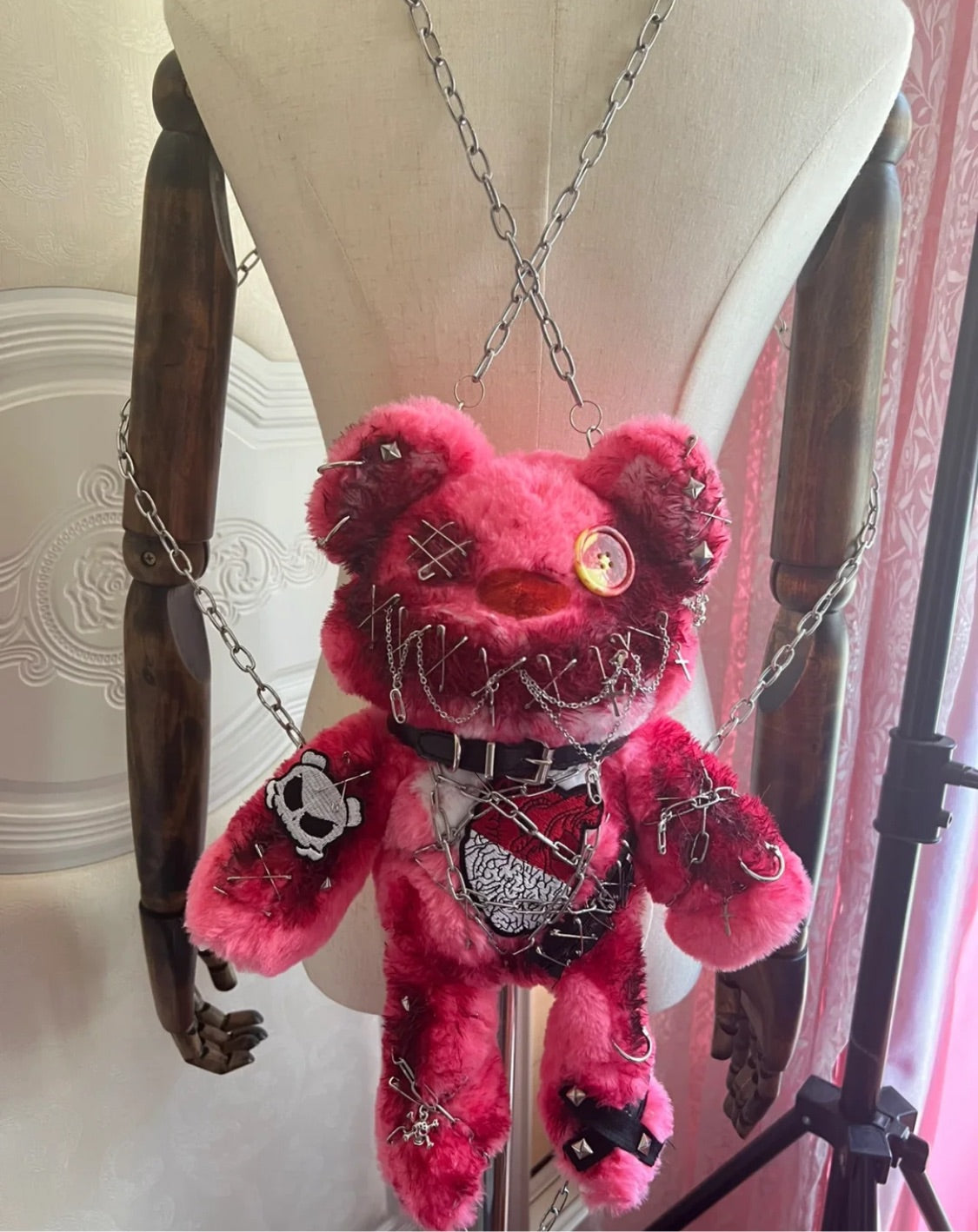 Handmade bloody pink bear backpack