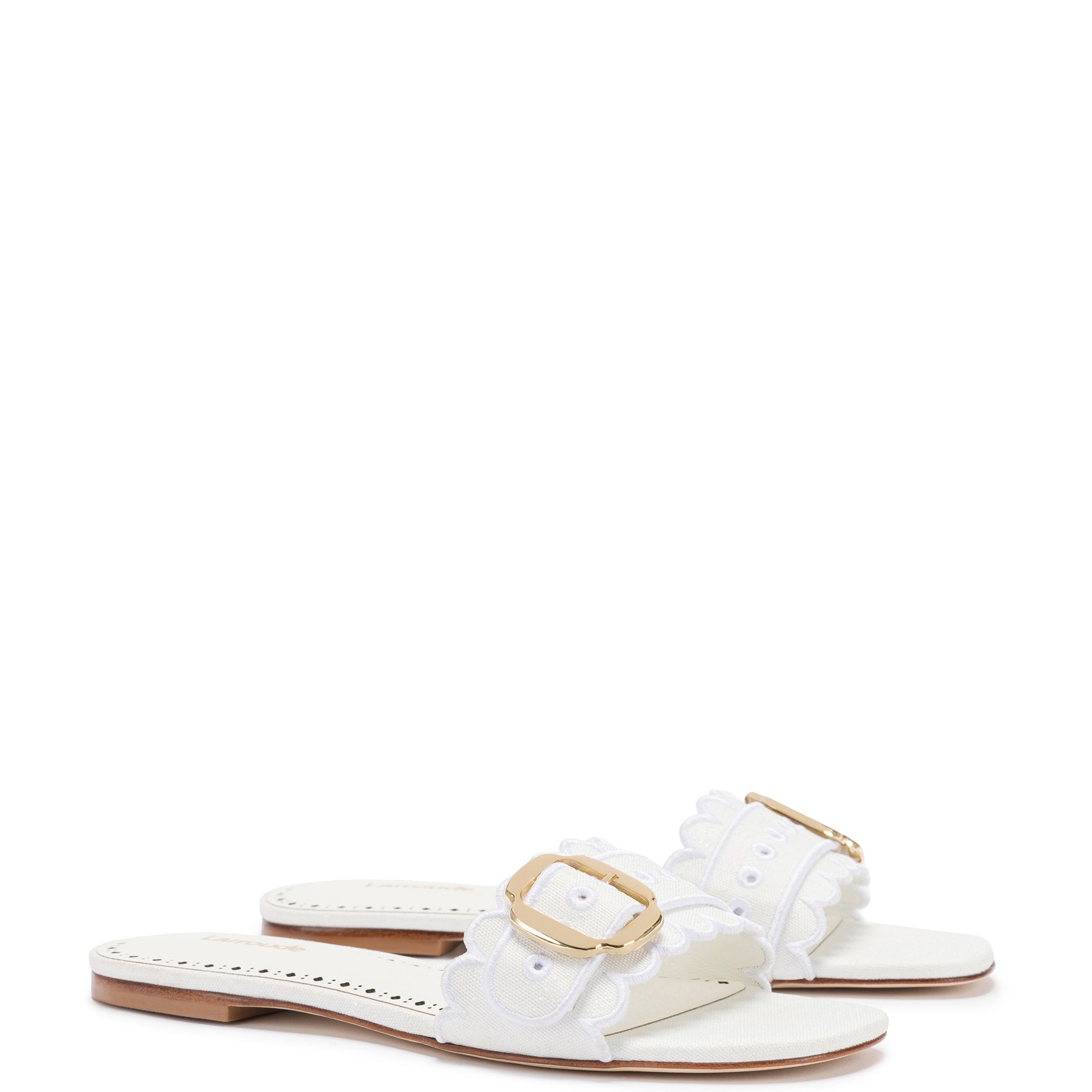 Ivy Broderie Flat Mule In White Raffia