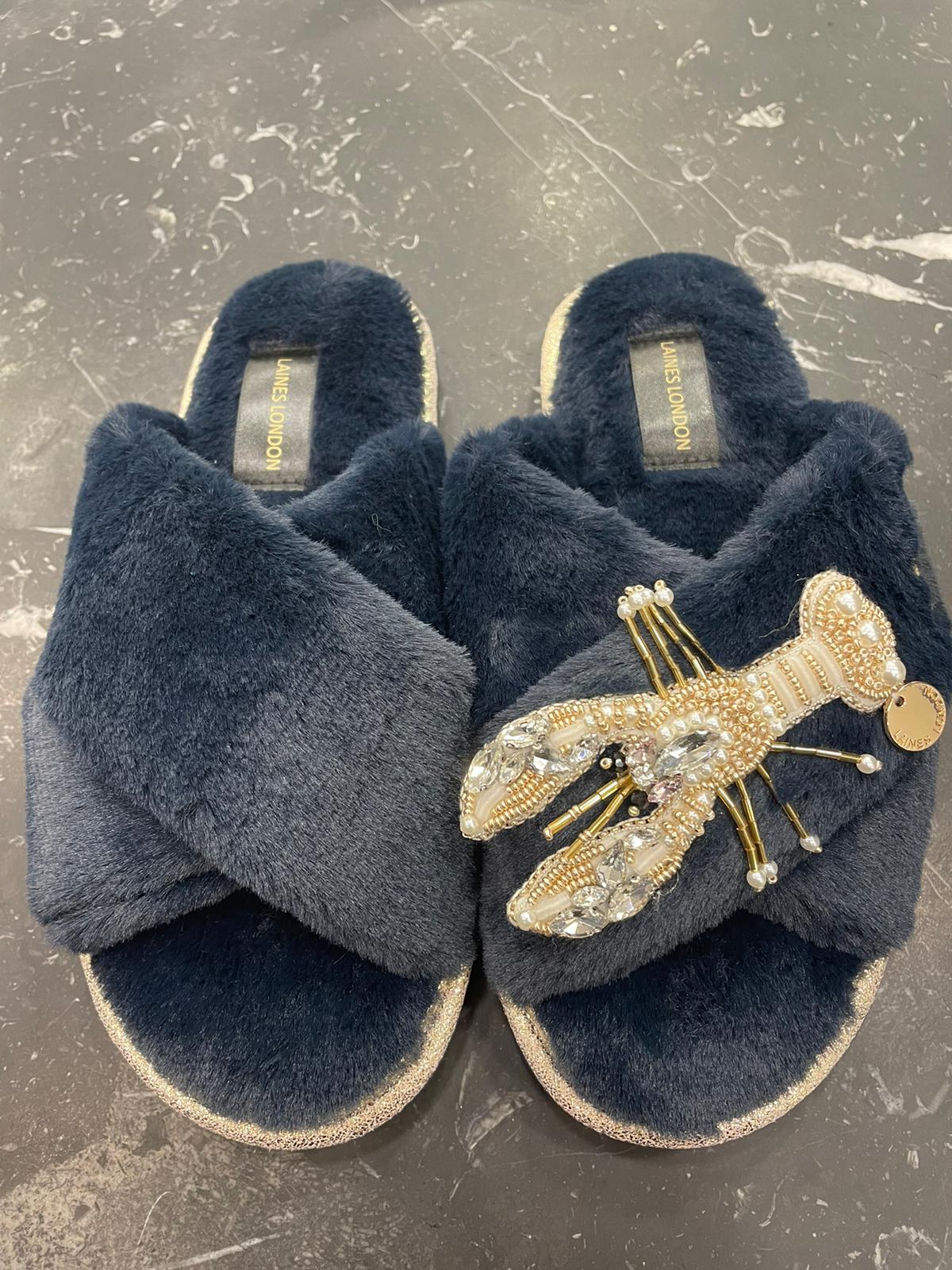 Laines London Navy Lobster Slippers