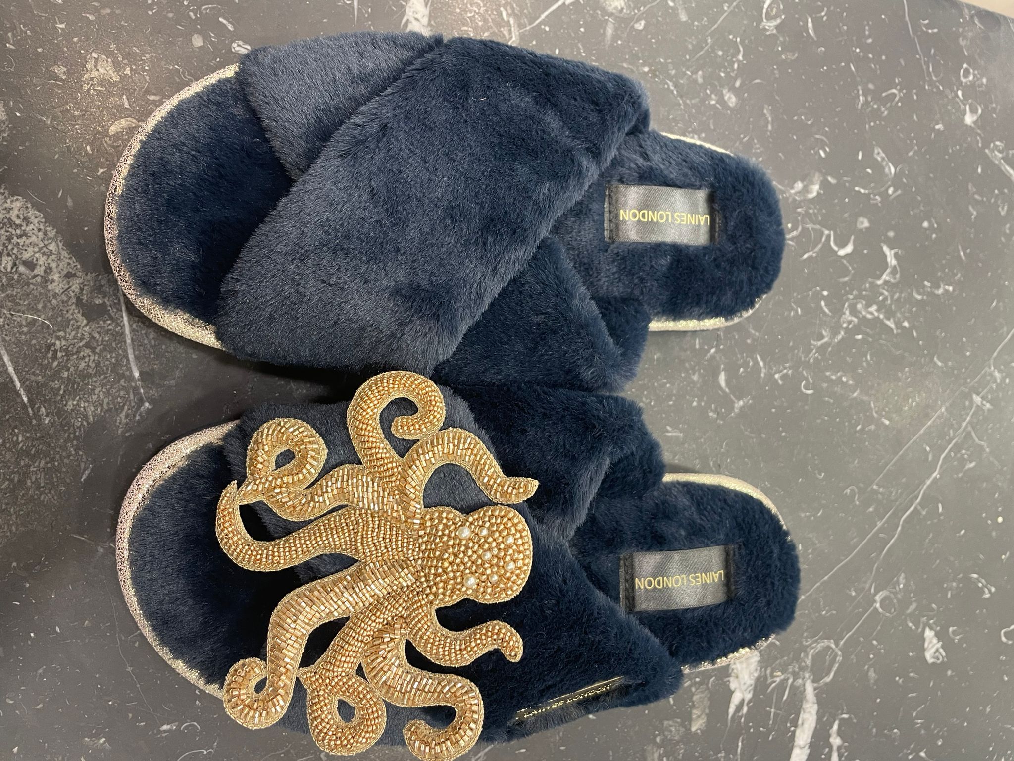 Laines London Navy Octopus Slippers