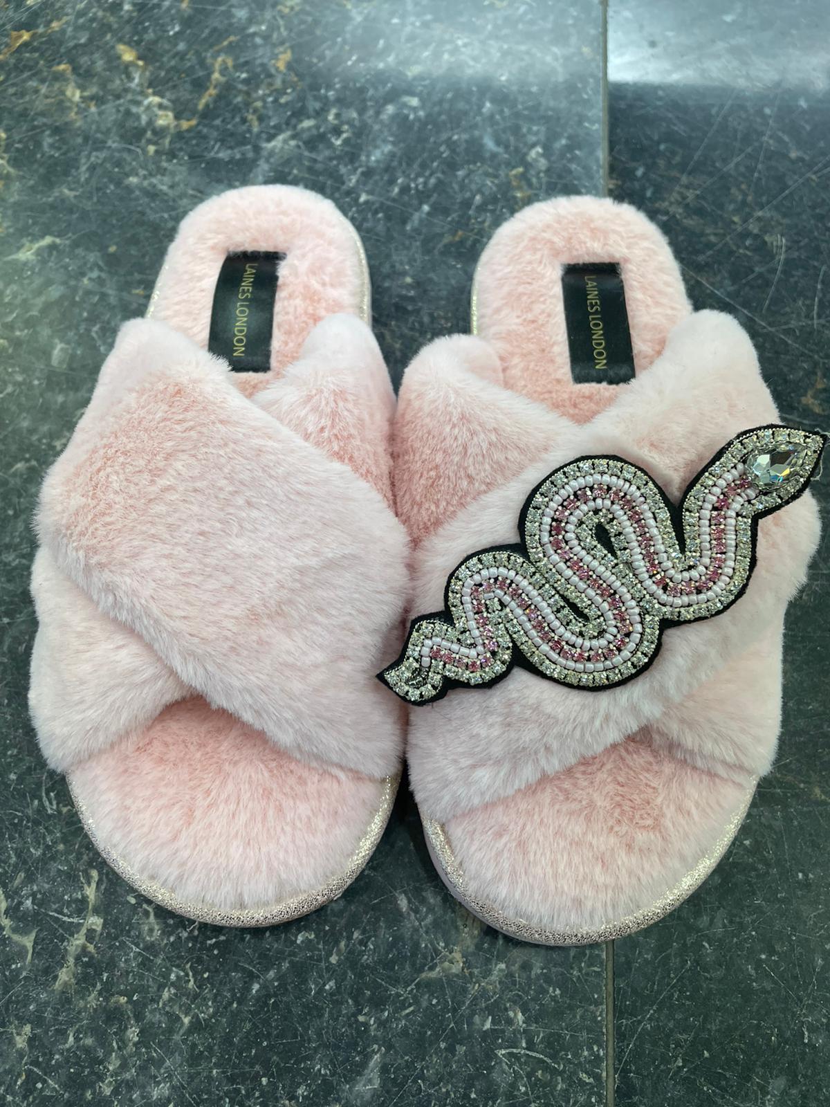 Laines London Pink Snake Slippers