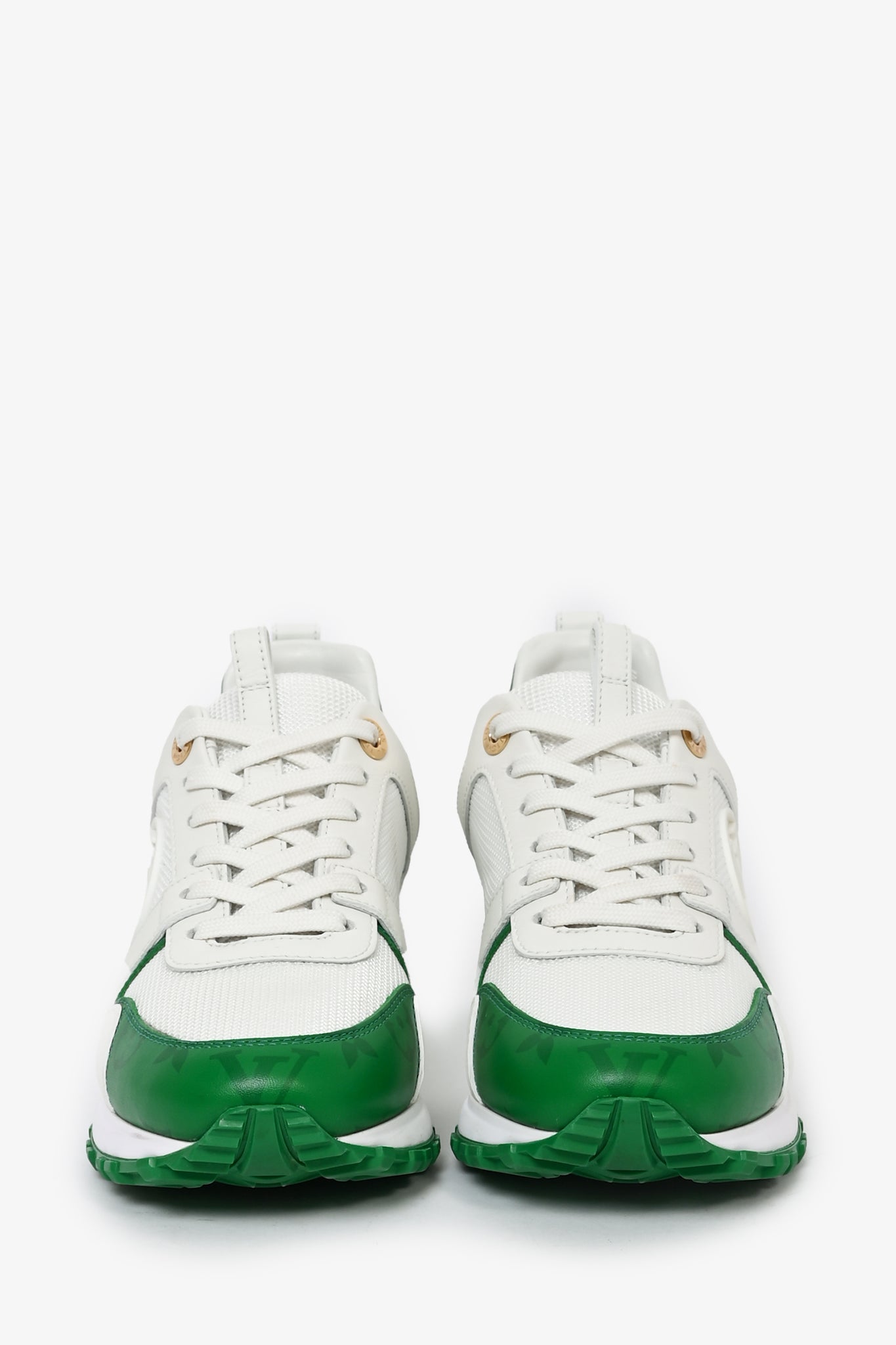 Louis Vuitton White/Green Monogram Logo Sneakers Size 36