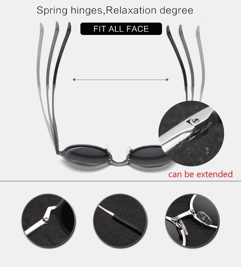 Luxury Design Retro Polarized Round Metal Frame Sunglasses for Men