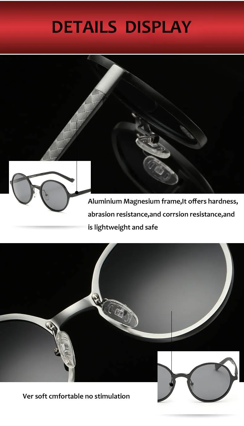 Luxury Design Retro Polarized Round Metal Frame Sunglasses for Men