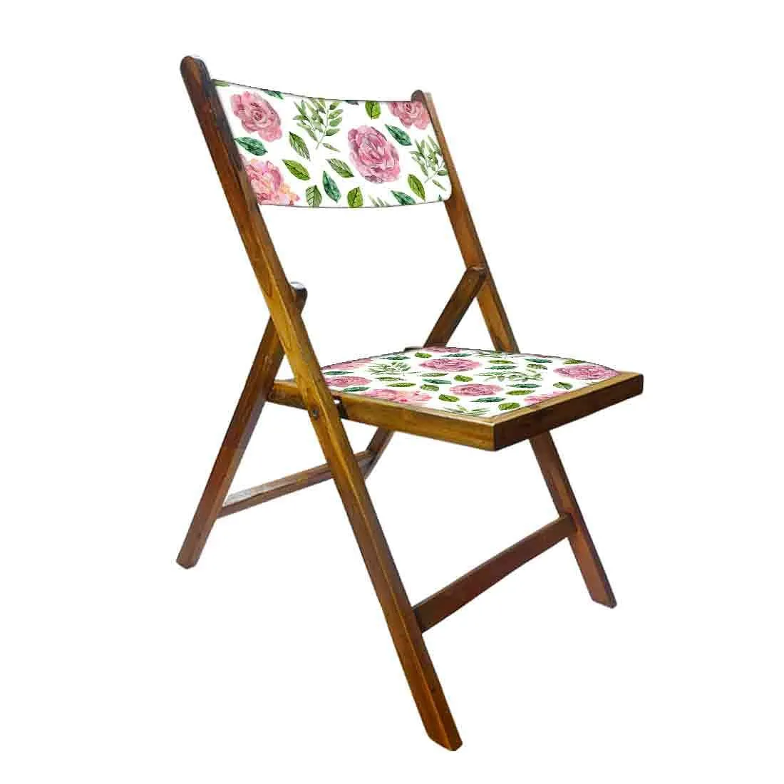 Nutcase Foldable Wooden Chairs With Cushion Seat - Pink Floral Leaves