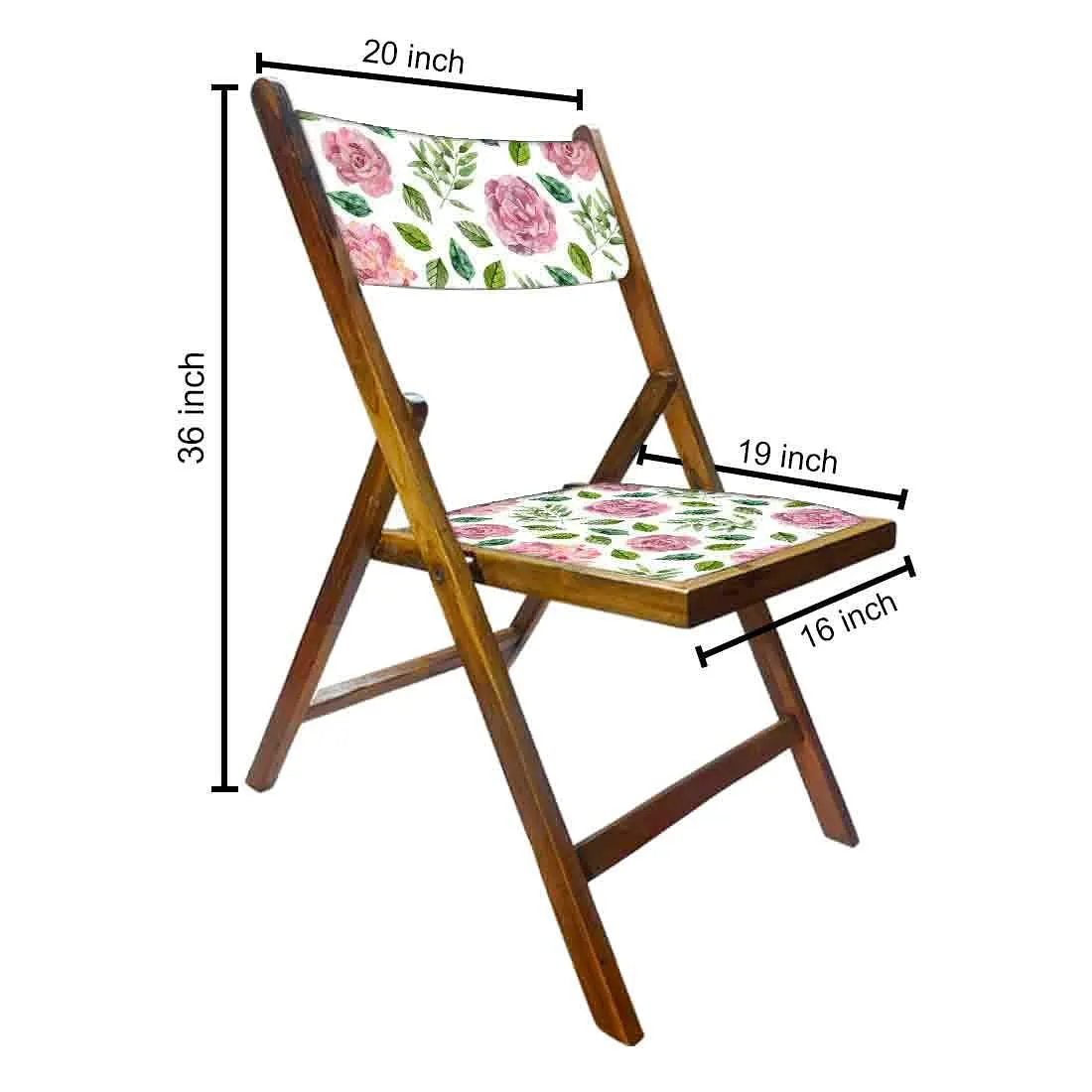 Nutcase Foldable Wooden Chairs With Cushion Seat - Pink Floral Leaves