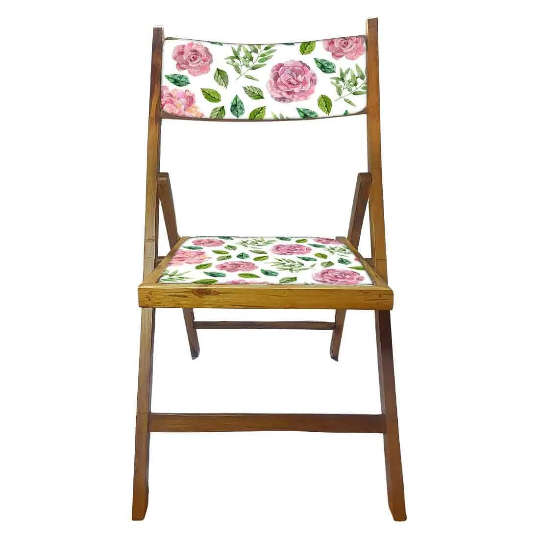 Nutcase Foldable Wooden Chairs With Cushion Seat - Pink Floral Leaves