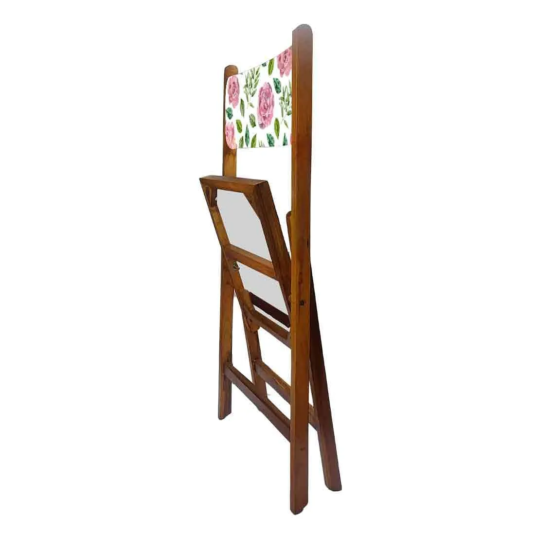 Nutcase Foldable Wooden Chairs With Cushion Seat - Pink Floral Leaves