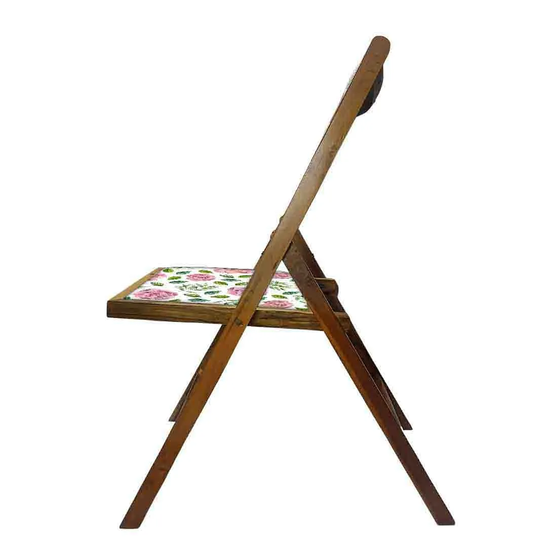 Nutcase Foldable Wooden Chairs With Cushion Seat - Pink Floral Leaves