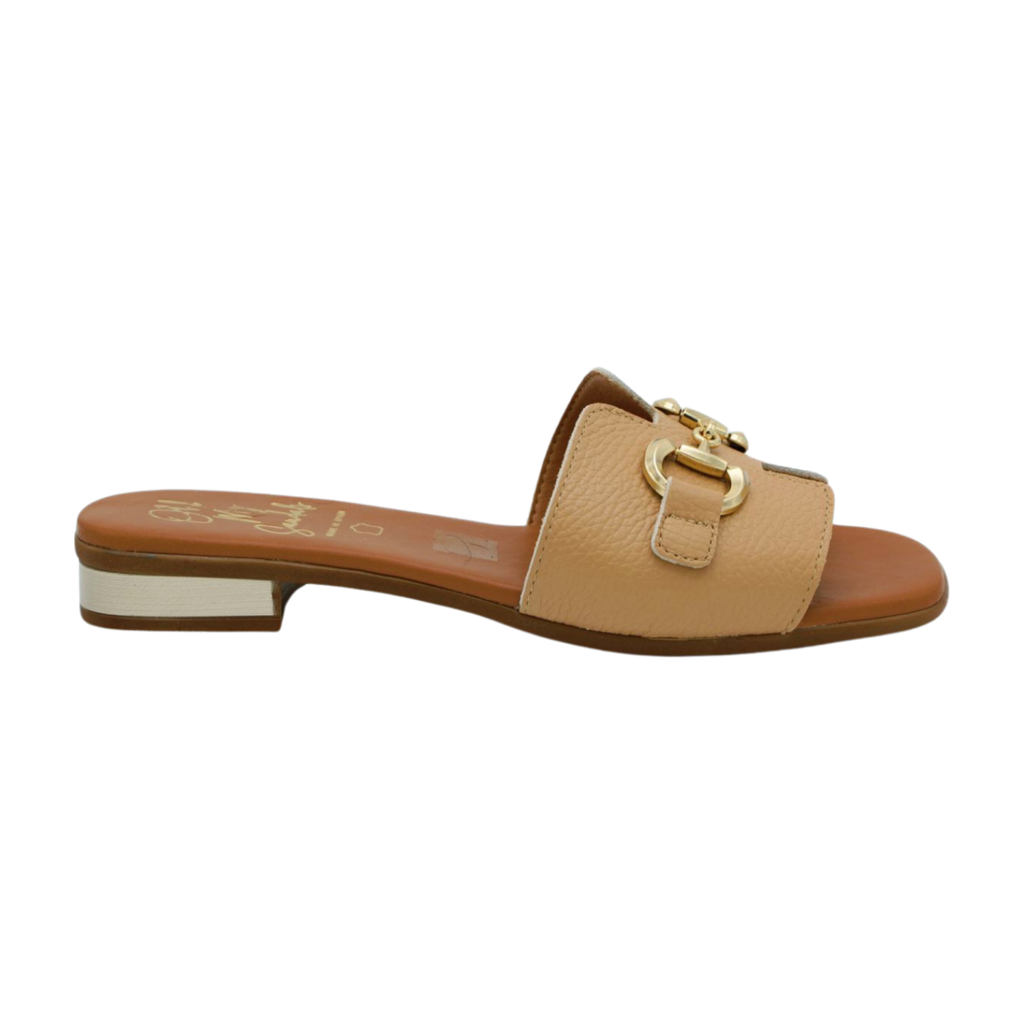 OH MY SANDALS Camel Leather Slider Sandal