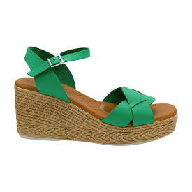 OH MY SANDALS Green Leather High Wedge Sandal