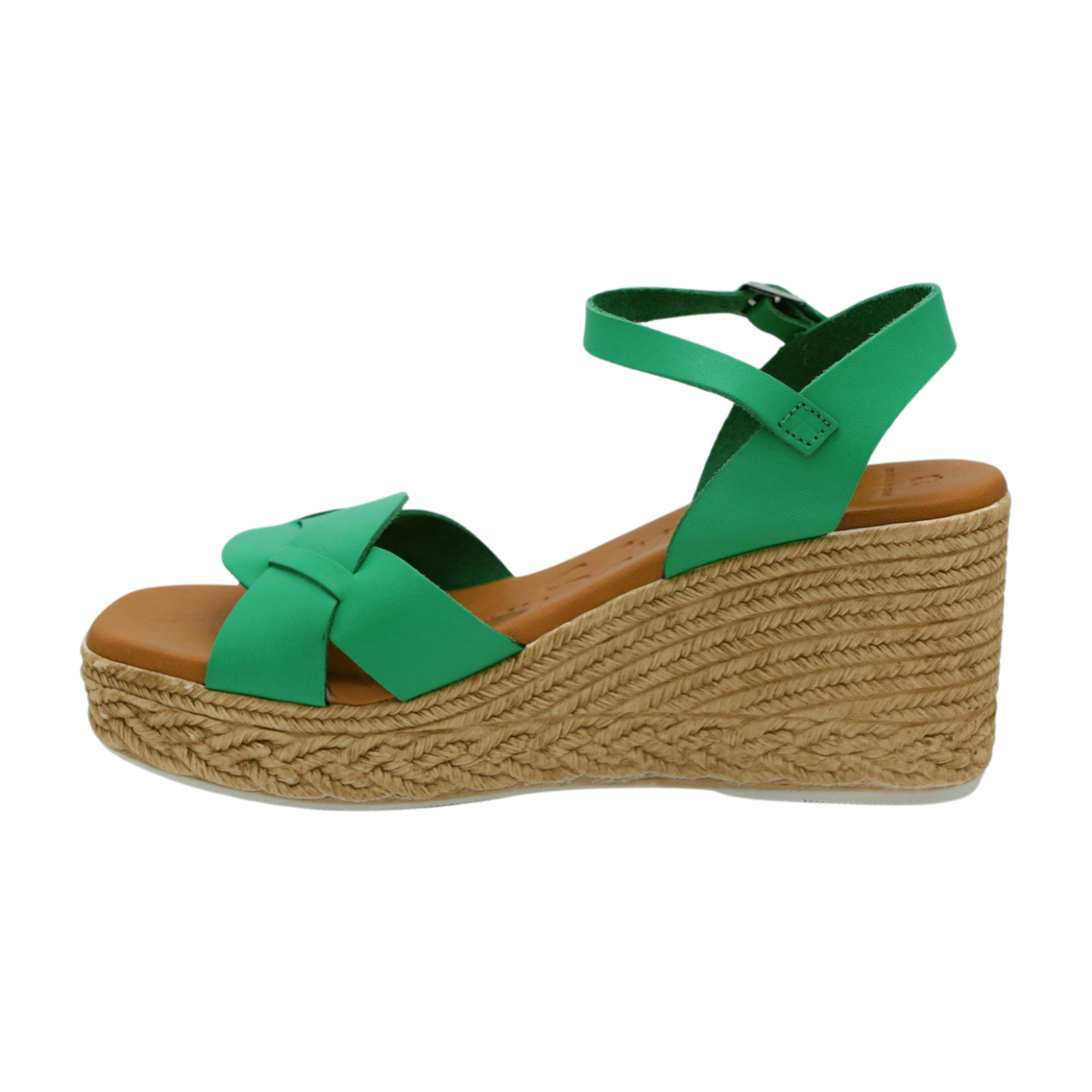 OH MY SANDALS Green Leather High Wedge Sandal