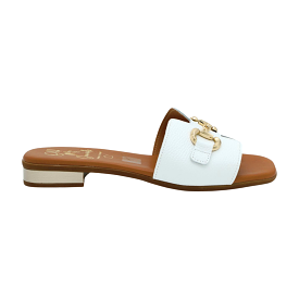 OH MY SANDALS White Leather Slider Sandal