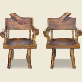 Pair of Vintage Rustic Wood Chairs