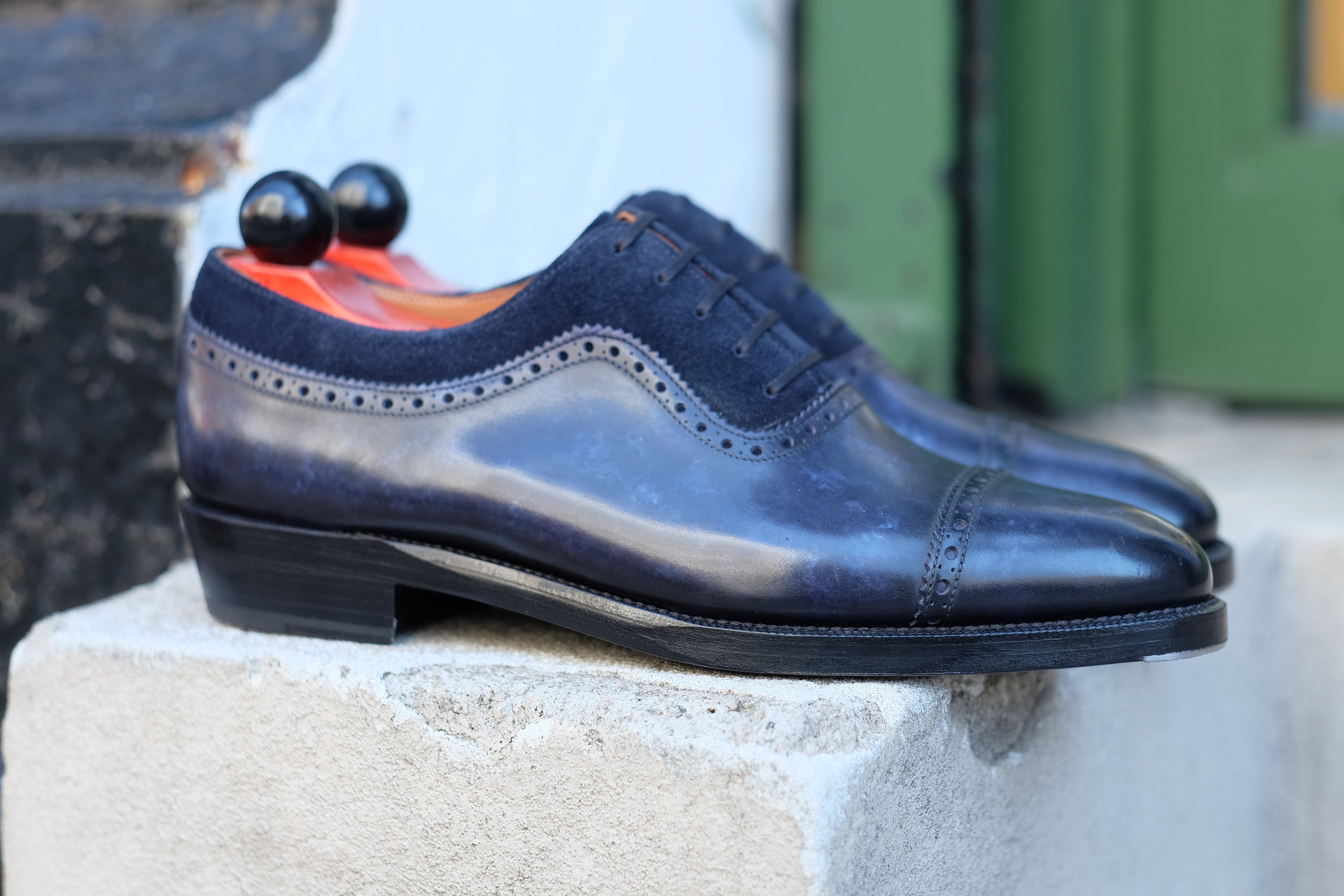 Palacio - MTO - Navy Marble Patina / Navy Suede - TMG Last - Double Leather Sole