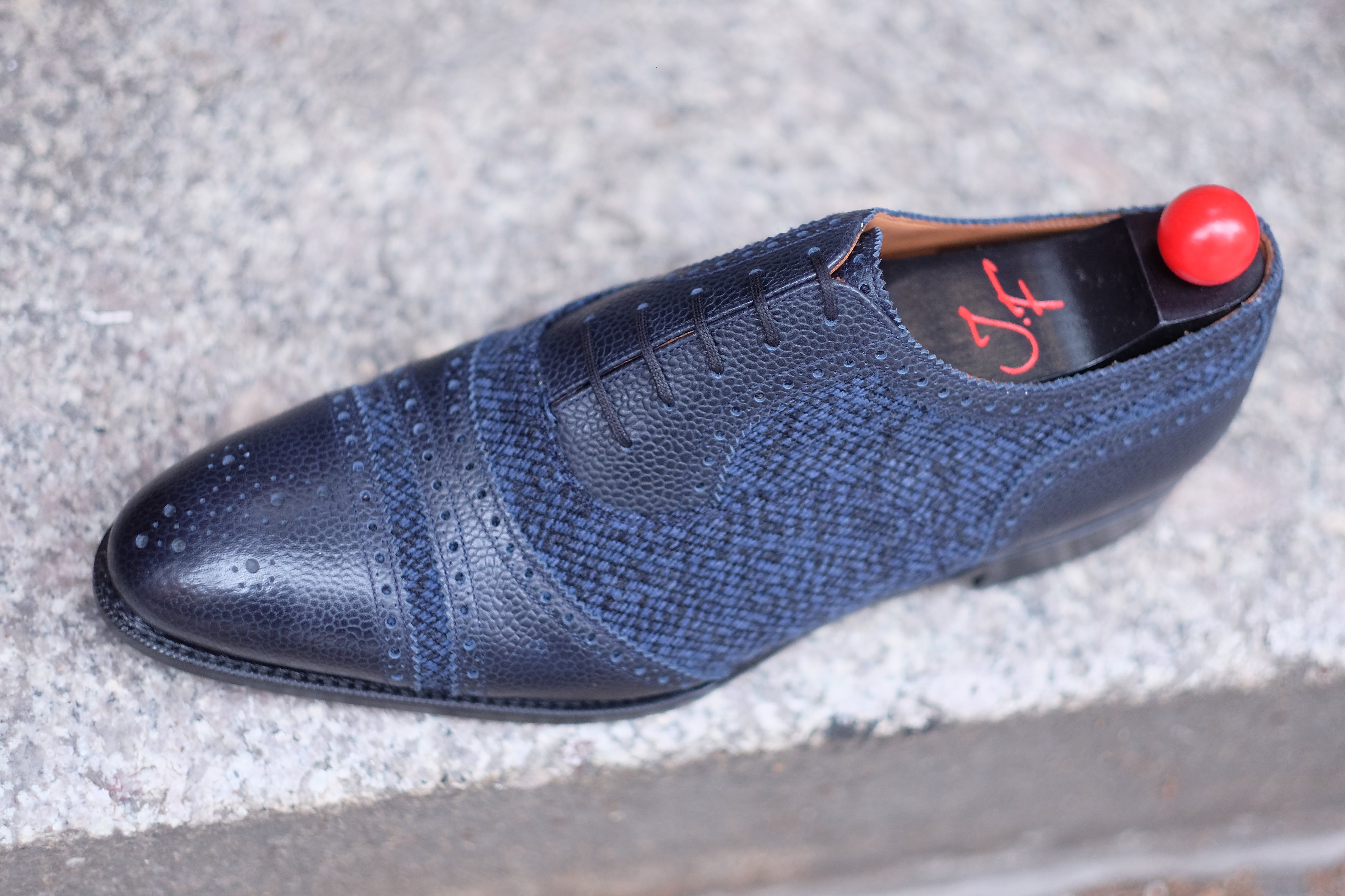 Phillips - MTO - Navy Scotch Grain / Blue Poulsbo - NGT Last - Single Leather Sole - Fleur De Lys Medallion