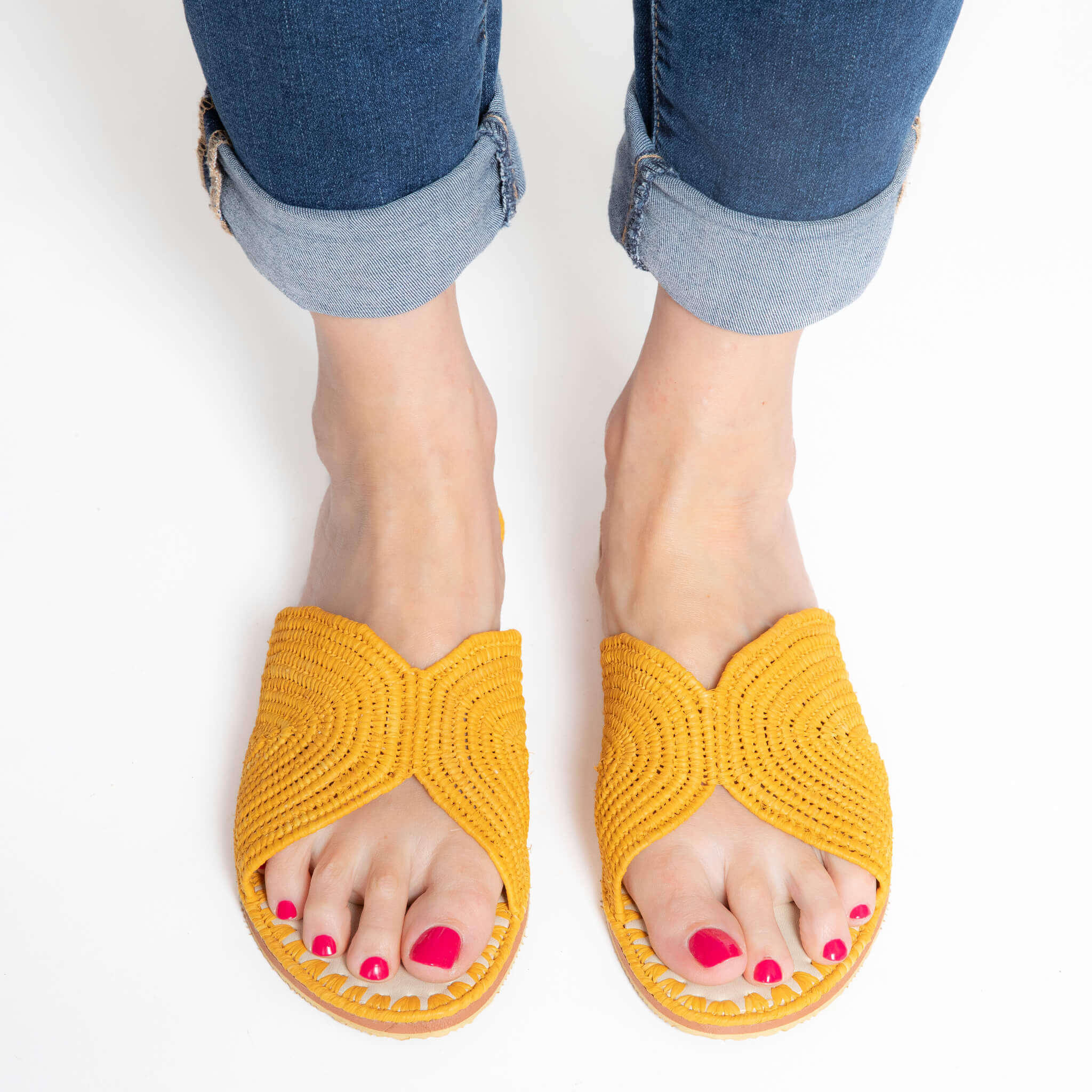 Raffia Slippers Sun and Moon in Mango