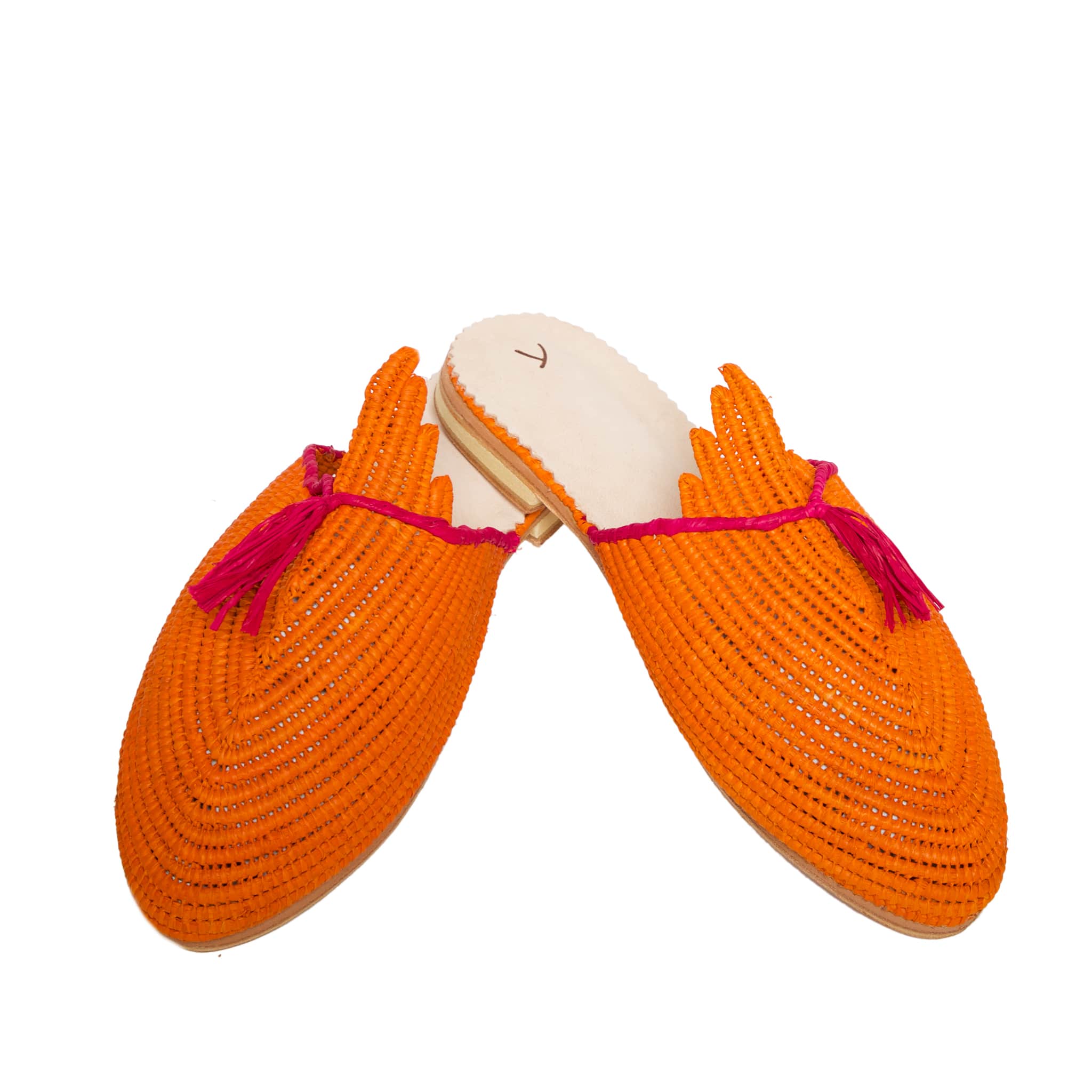 Raffia Slippers with Tassle in Orange, Pink