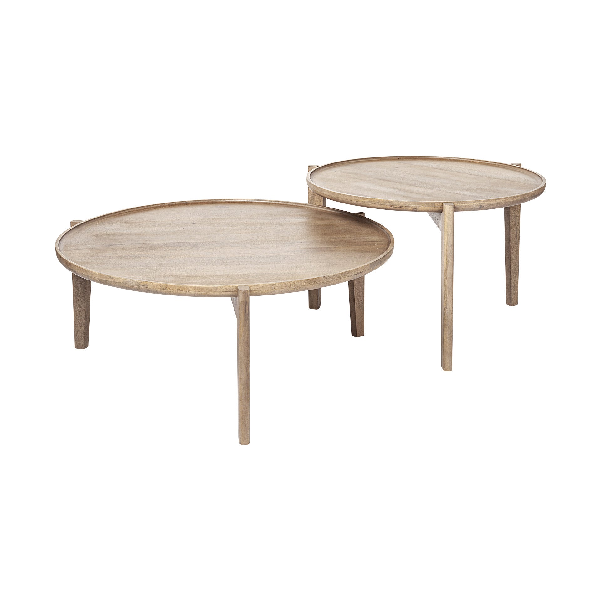 S 2 39.5 & 31.25 Round Solid Wood Nesting Coffee Tables