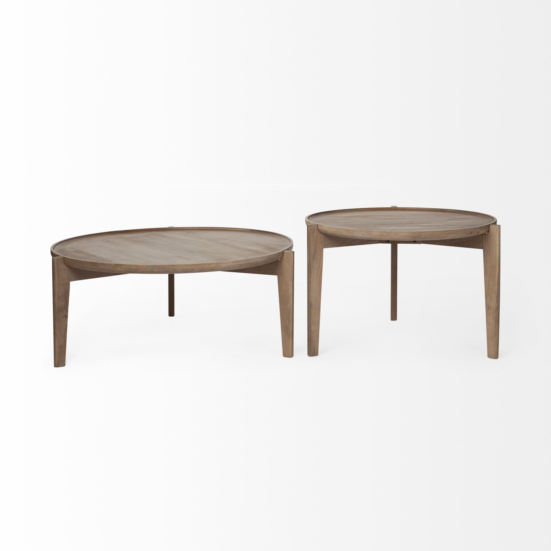 S 2 39.5 & 31.25 Round Solid Wood Nesting Coffee Tables