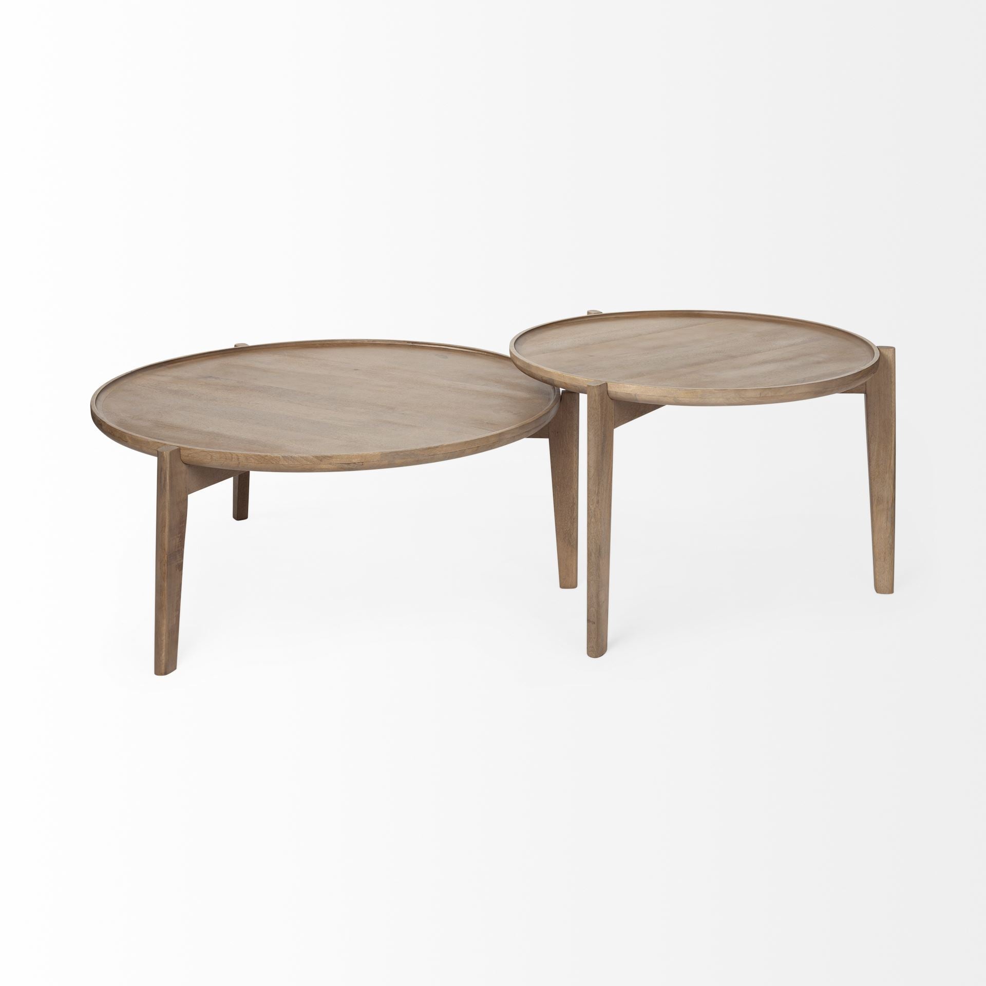 S 2 39.5 & 31.25 Round Solid Wood Nesting Coffee Tables