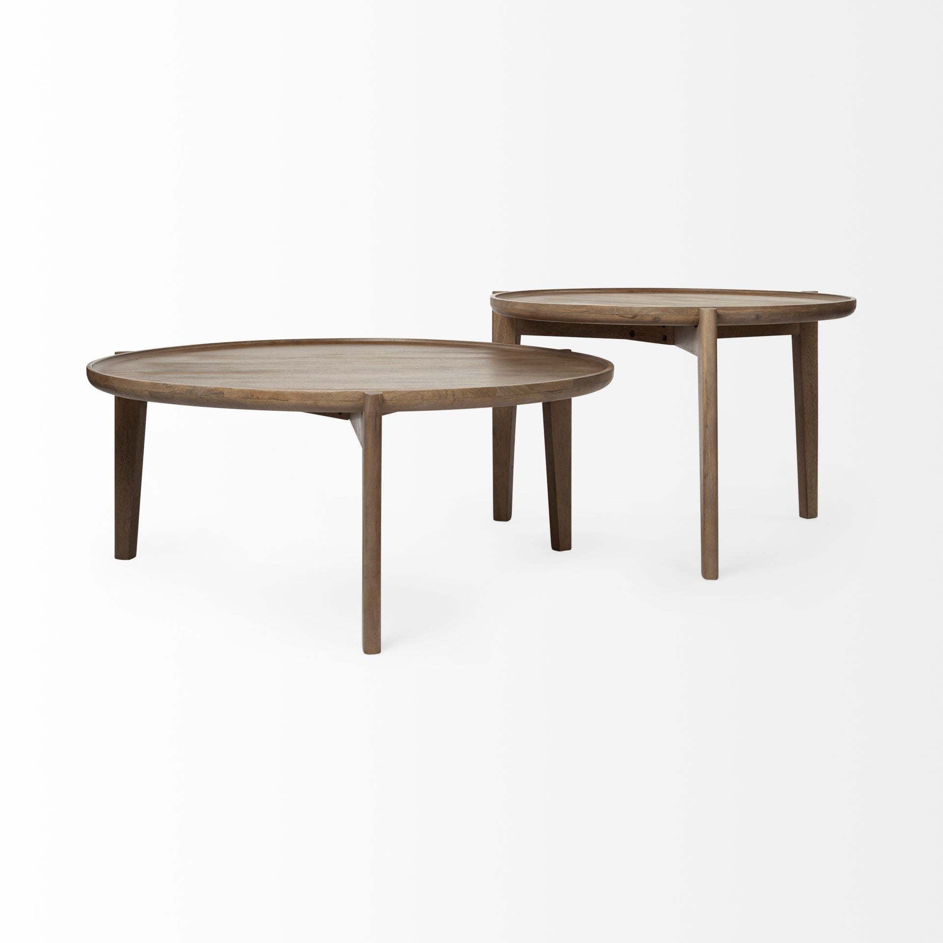 S 2 39.5 & 31.25 Round Solid Wood Nesting Coffee Tables