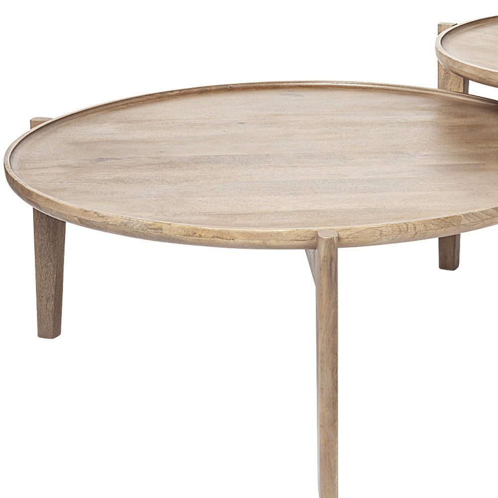 S 2 39.5 & 31.25 Round Solid Wood Nesting Coffee Tables