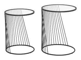 Set Of Two 16 Black And Clear Glass Round Nested Tables