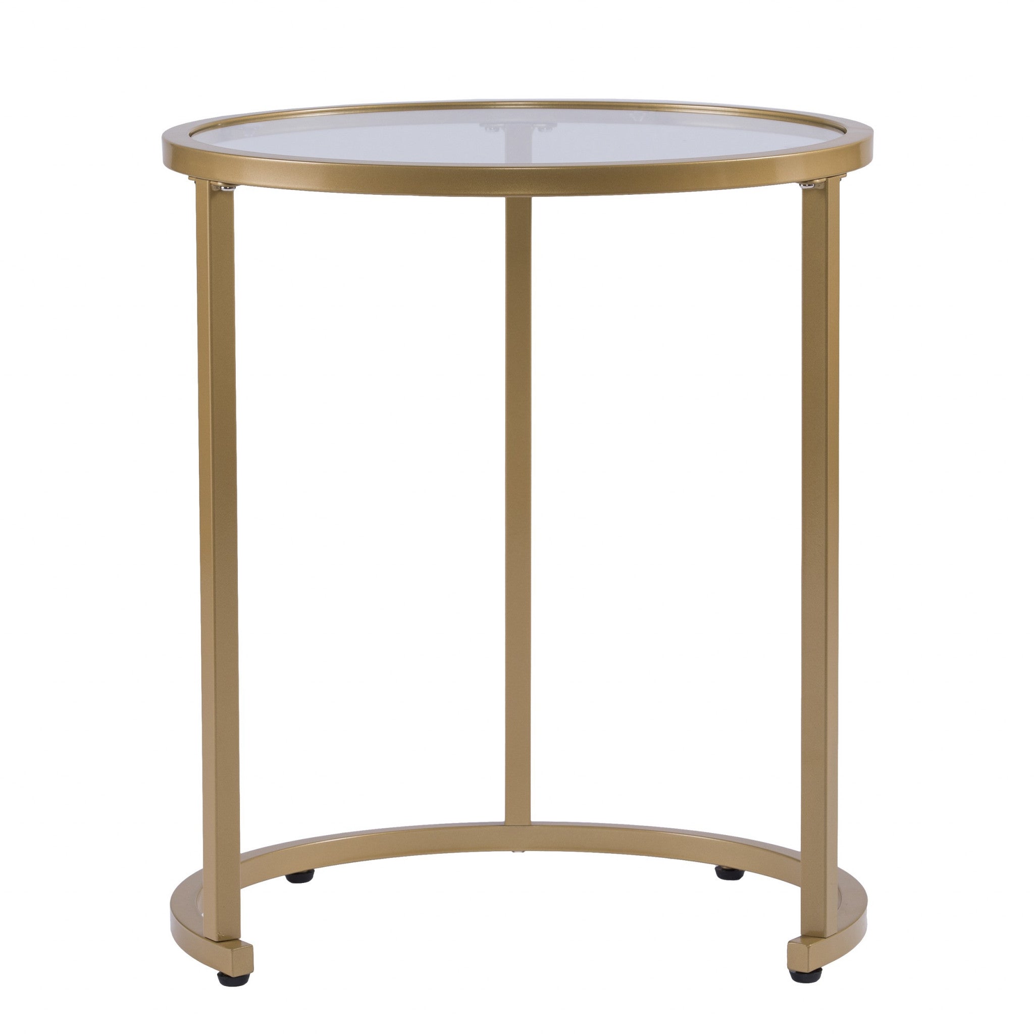 Set Of Two 23 Gold Glass And Steel Round Nested Tables