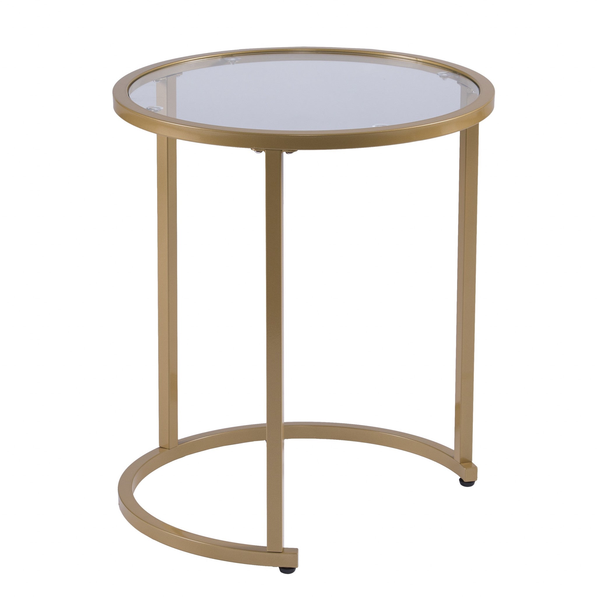 Set Of Two 23 Gold Glass And Steel Round Nested Tables