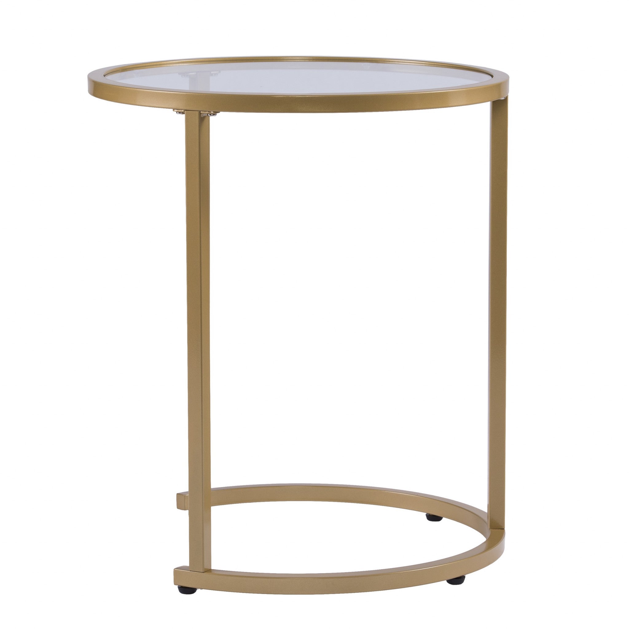 Set Of Two 23 Gold Glass And Steel Round Nested Tables