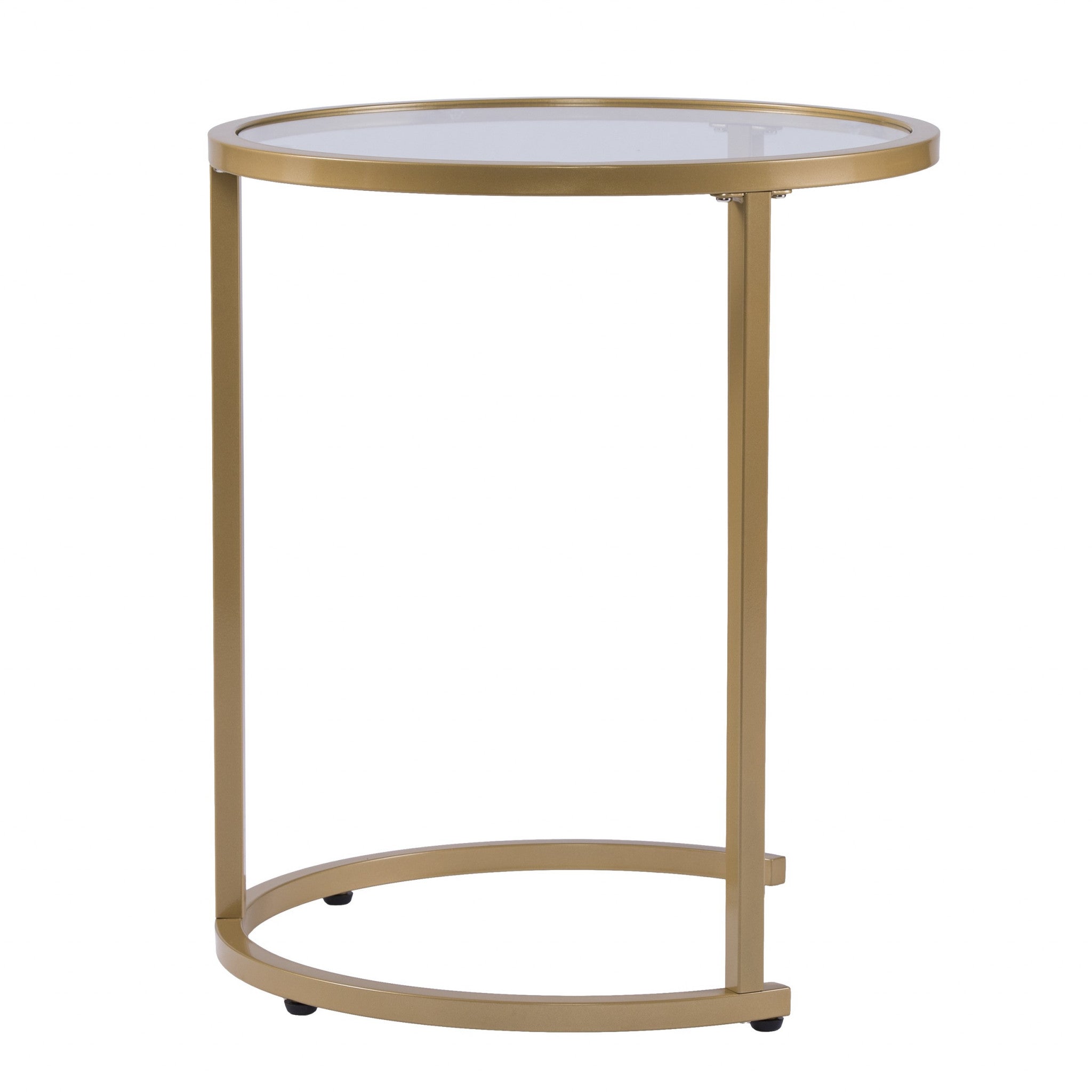 Set Of Two 23 Gold Glass And Steel Round Nested Tables