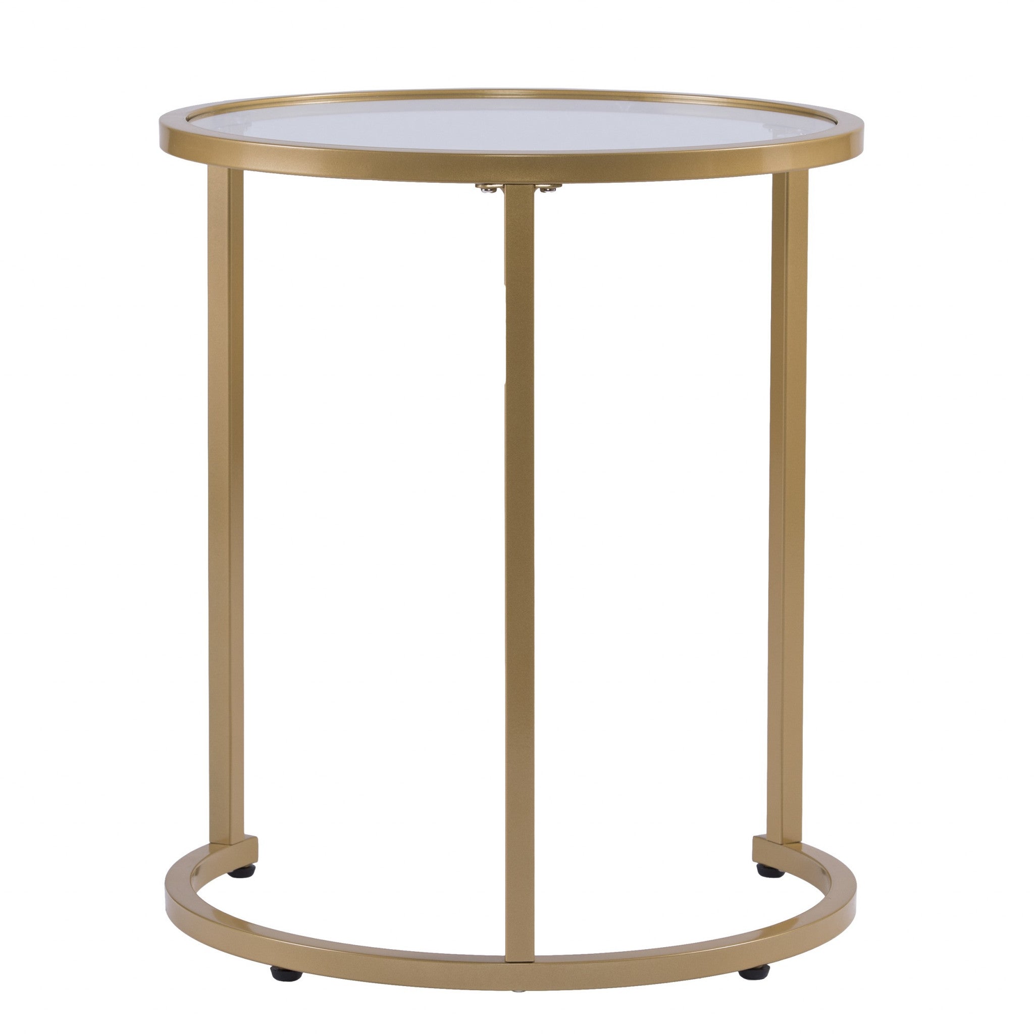 Set Of Two 23 Gold Glass And Steel Round Nested Tables