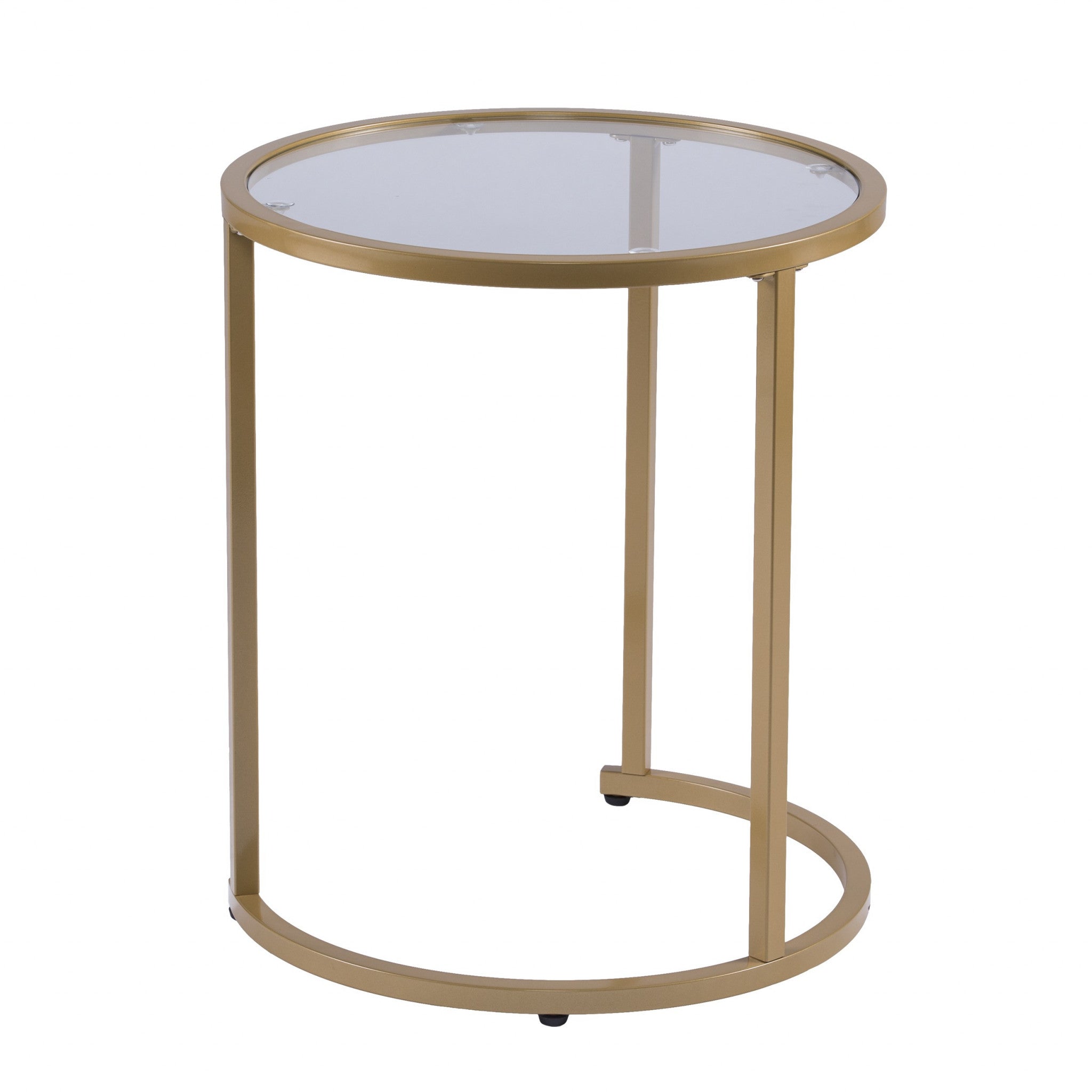 Set Of Two 23 Gold Glass And Steel Round Nested Tables